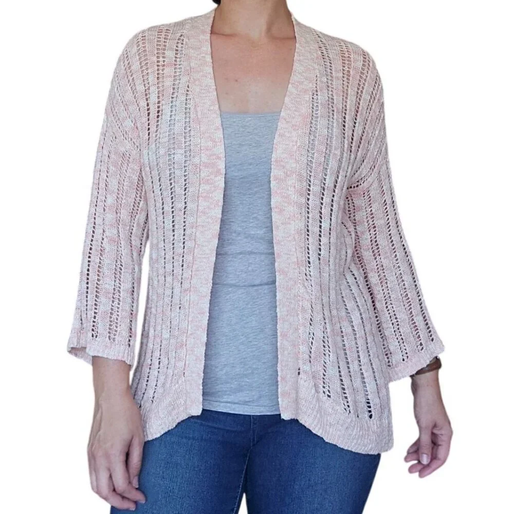 Lane Bryant Open Front Marl Cardigan Peach White Womens Size 14/16 Spring Casual
